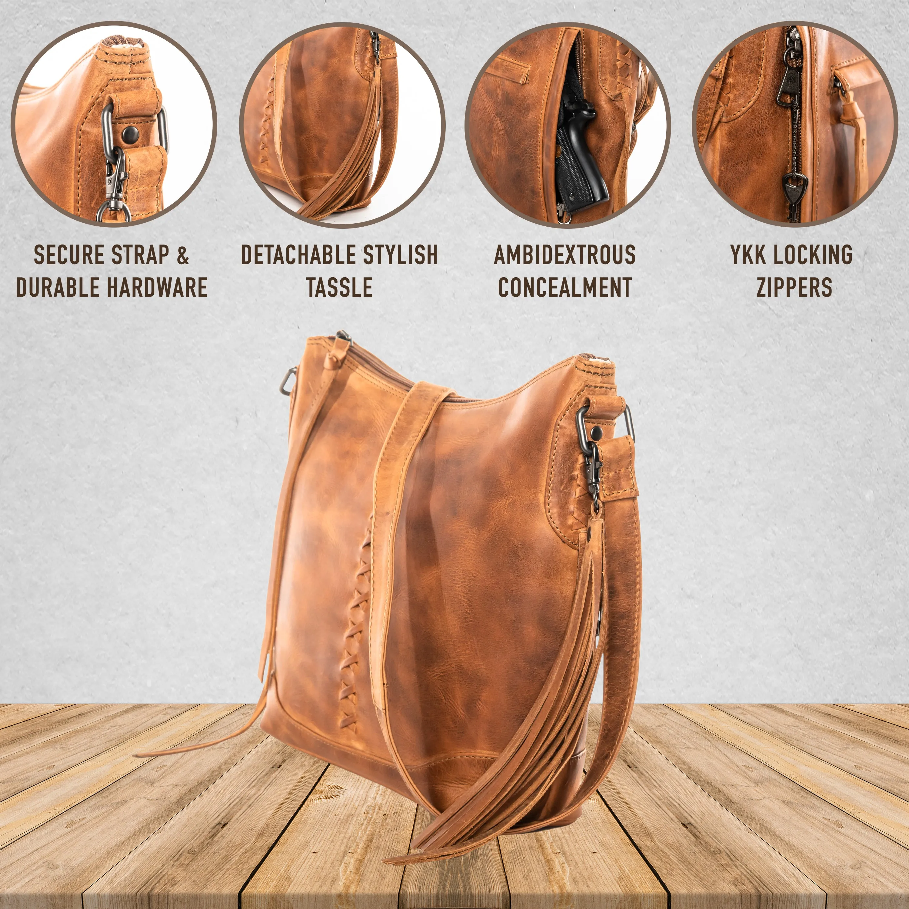 Blake | Concealed Carry Scooped Leather Crossbody or Shoulder Bag