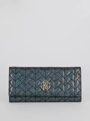 Blue Nappa Glitter Clutch Bag