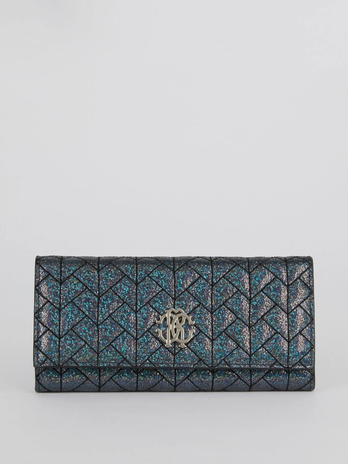 Blue Nappa Glitter Clutch Bag