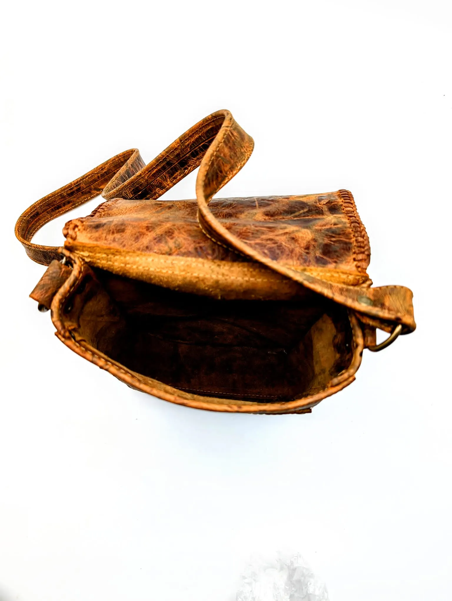 Bohemian Snakeskin Leather Hip Bag with Beaded Tassels