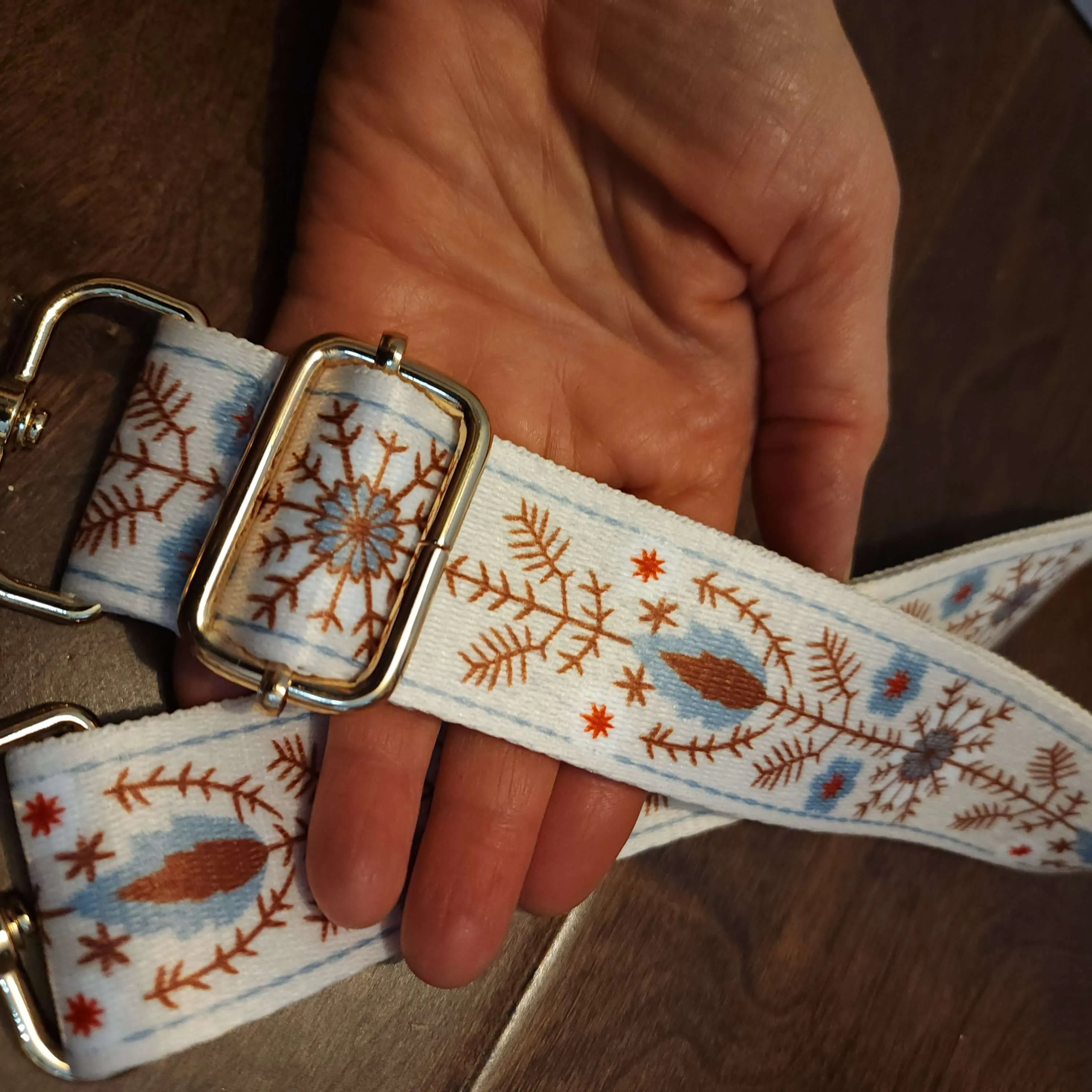 Boho White and Light Blue Purse Strap, Bag Strap | 28 - 50 Inch Guitar purse straps