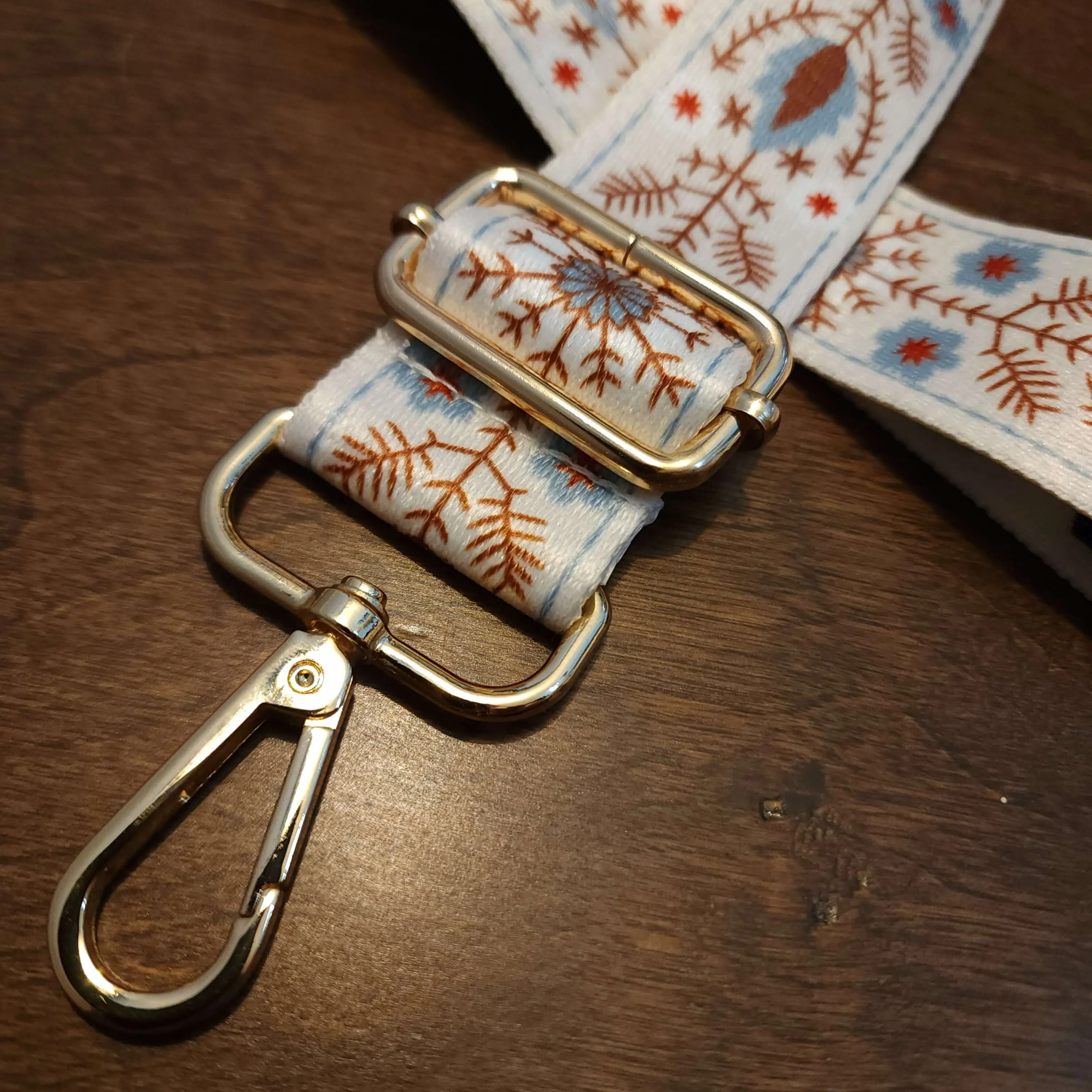 Boho White and Light Blue Purse Strap, Bag Strap | 28 - 50 Inch Guitar purse straps