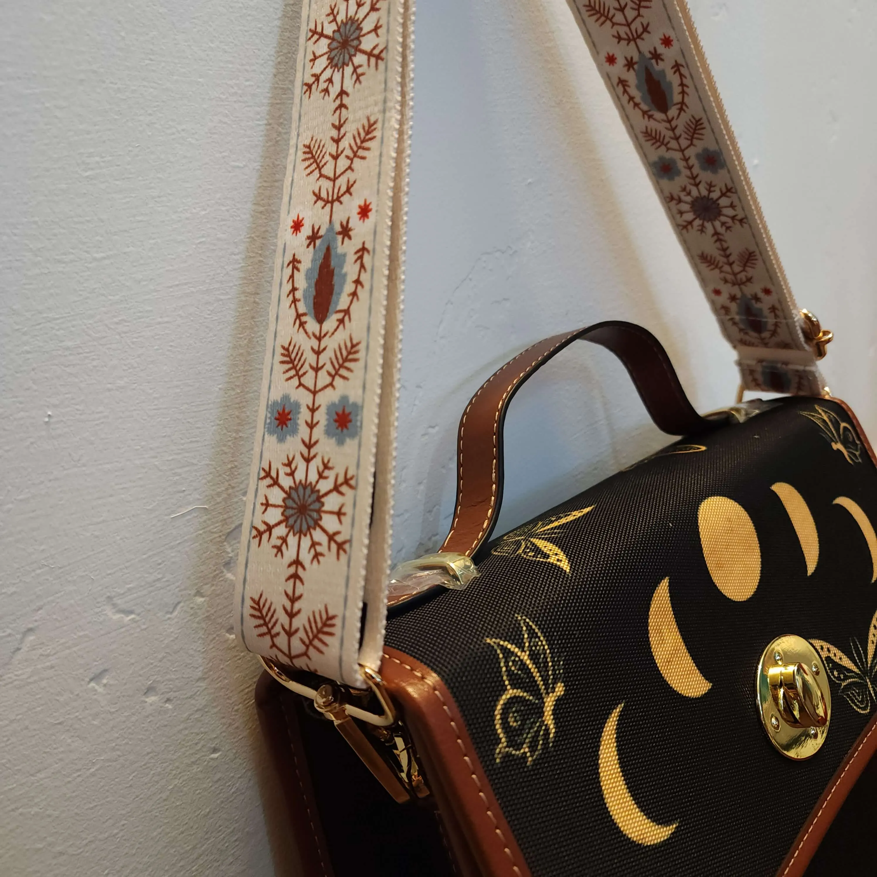 Boho White and Light Blue Purse Strap, Bag Strap | 28 - 50 Inch Guitar purse straps