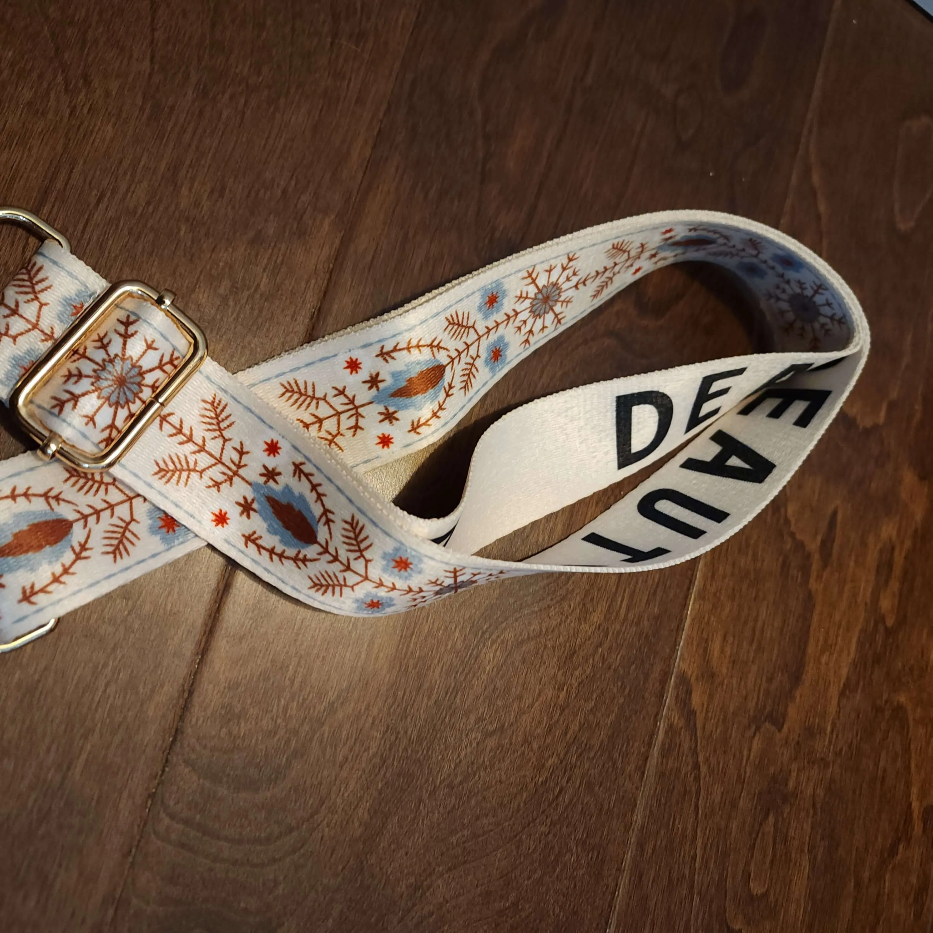 Boho White and Light Blue Purse Strap, Bag Strap | 28 - 50 Inch Guitar purse straps