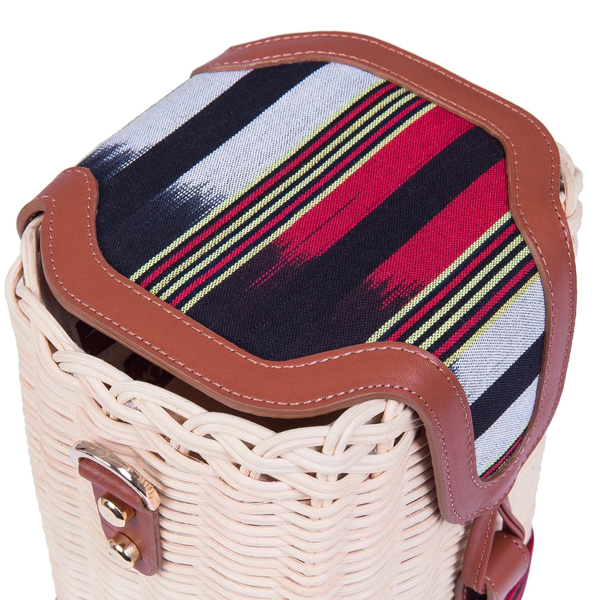 Brown Leather & Woven Straw Crossbody Bag