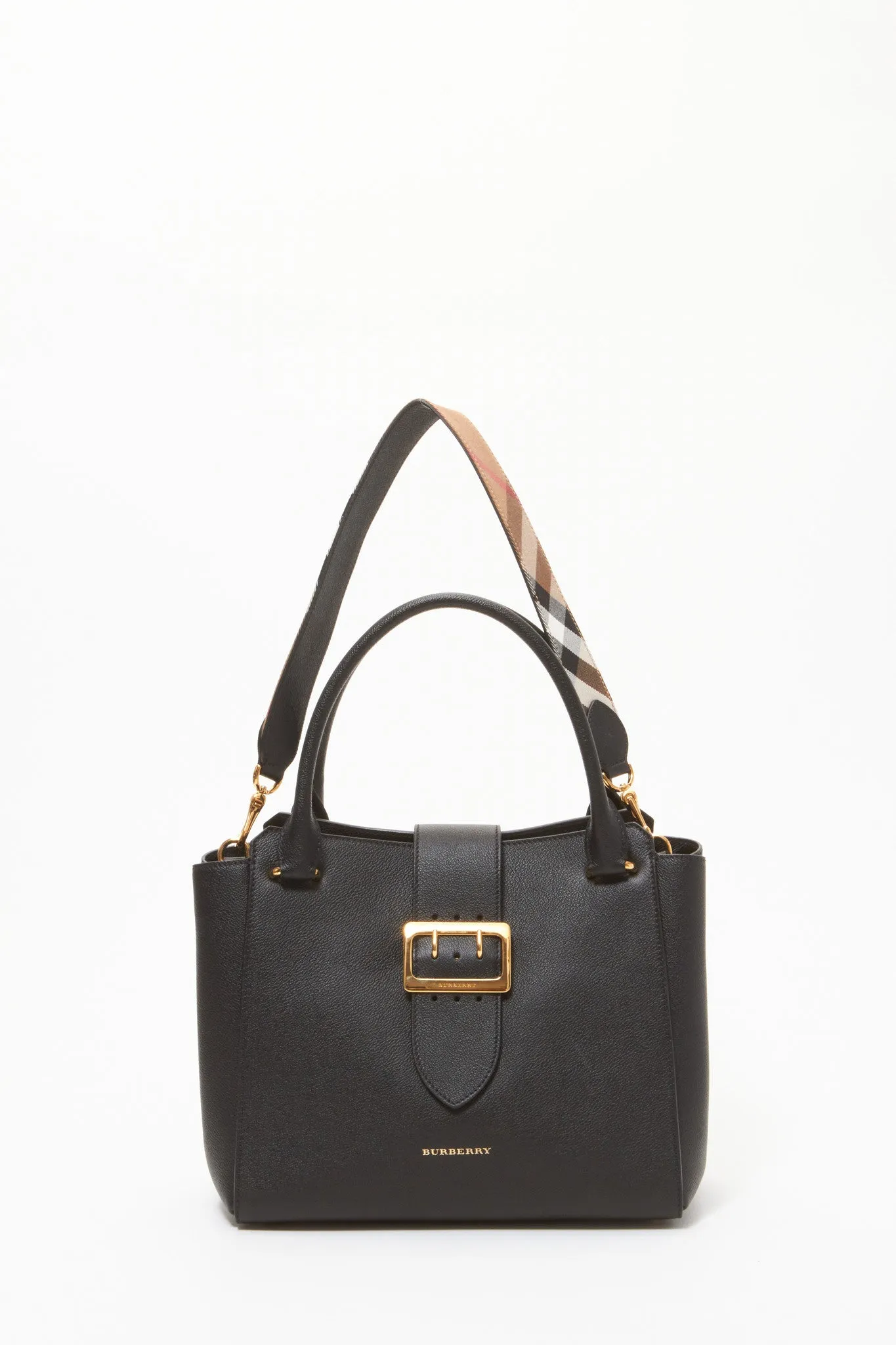Burberry Black Leather Dashwood Medium Buckle Hobo Bag