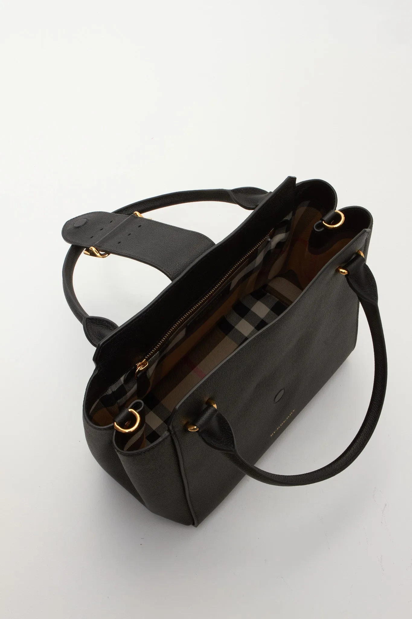 Burberry Black Leather Dashwood Medium Buckle Hobo Bag