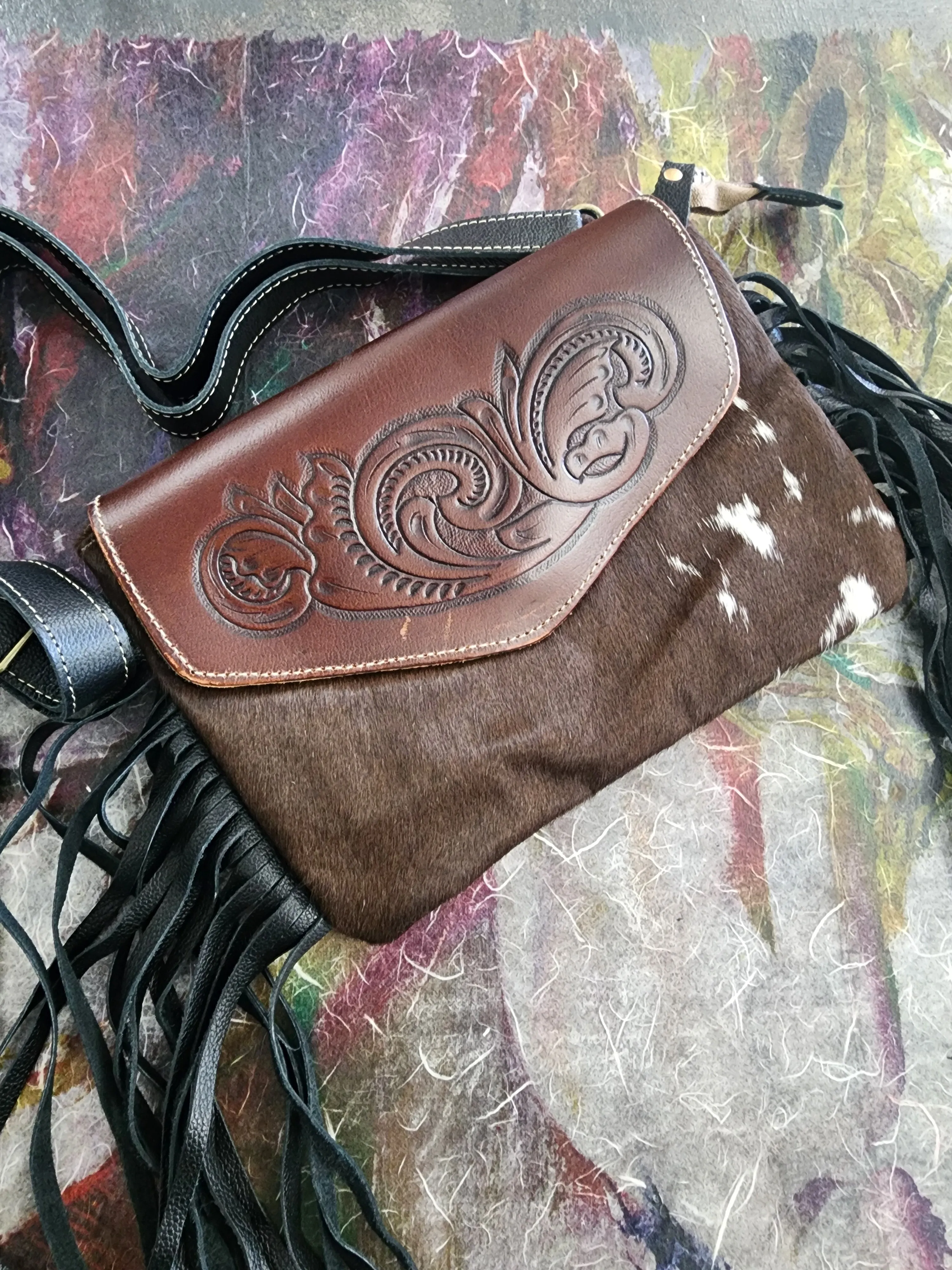 Cara Leather Cross-body Purse with leather tassels