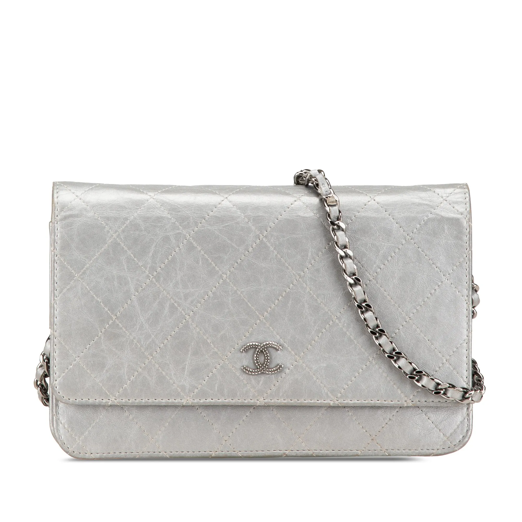 CC Quilted Aged Calfskin Wallet On Chain