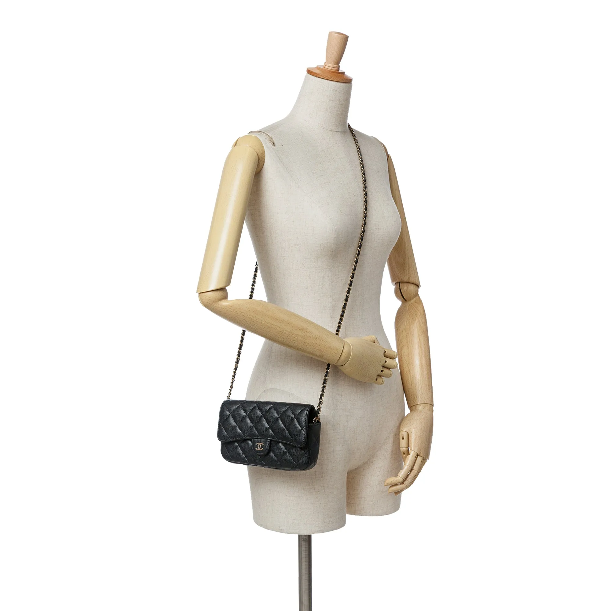 CC Quilted Caviar Flap Phone Holder Wallet on Chain