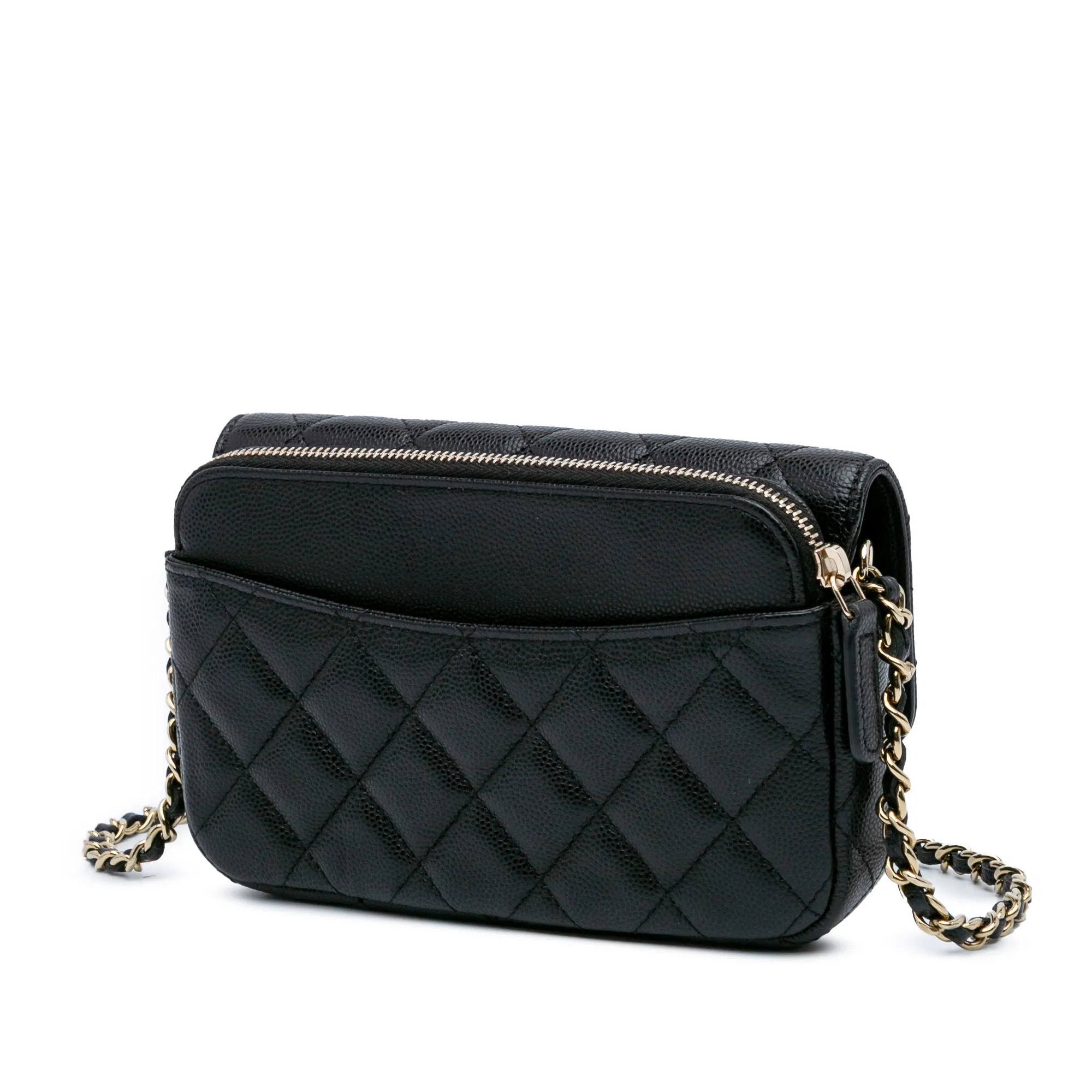 CC Quilted Caviar Flap Phone Holder Wallet on Chain
