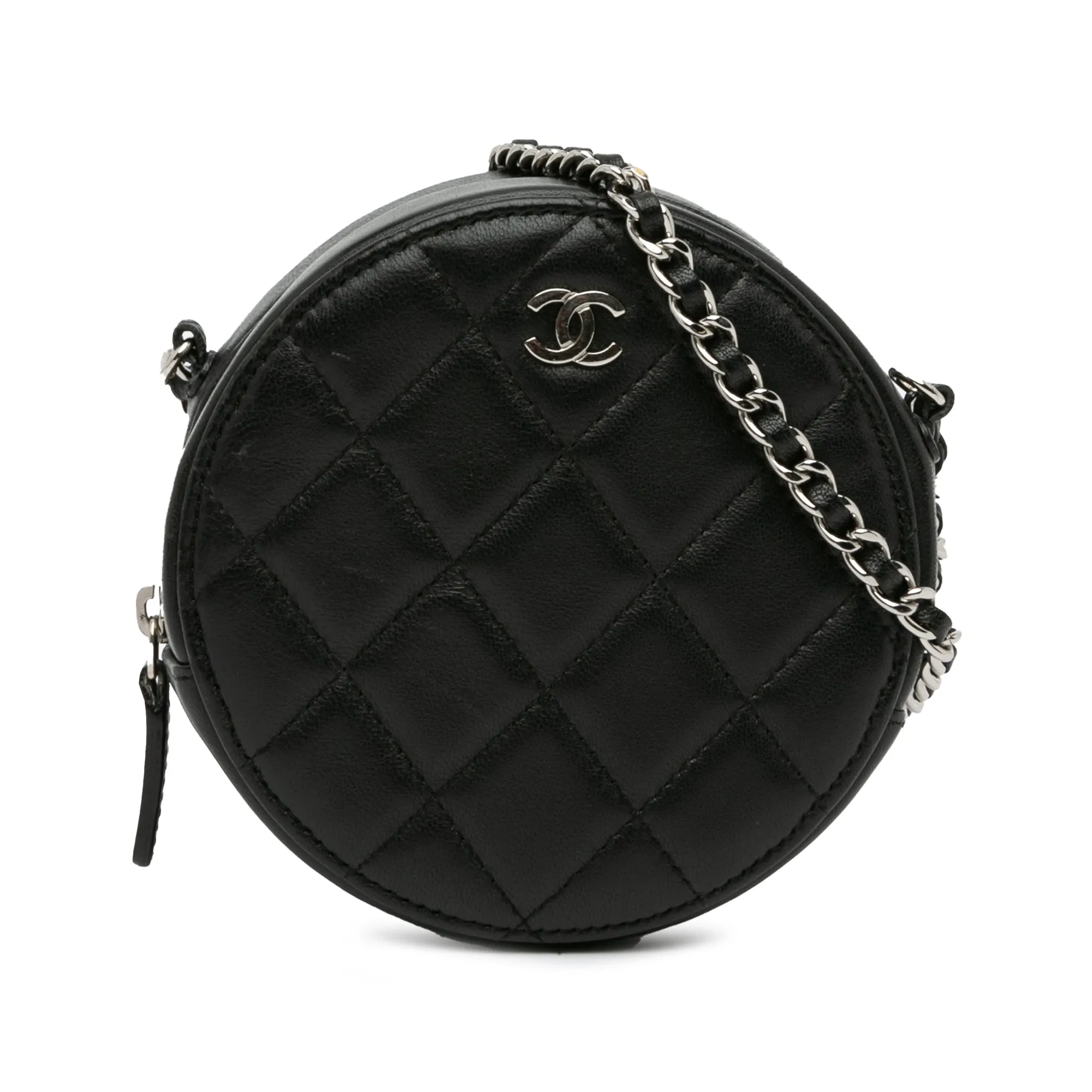 CC Quilted Lambskin Round Clutch with Chain