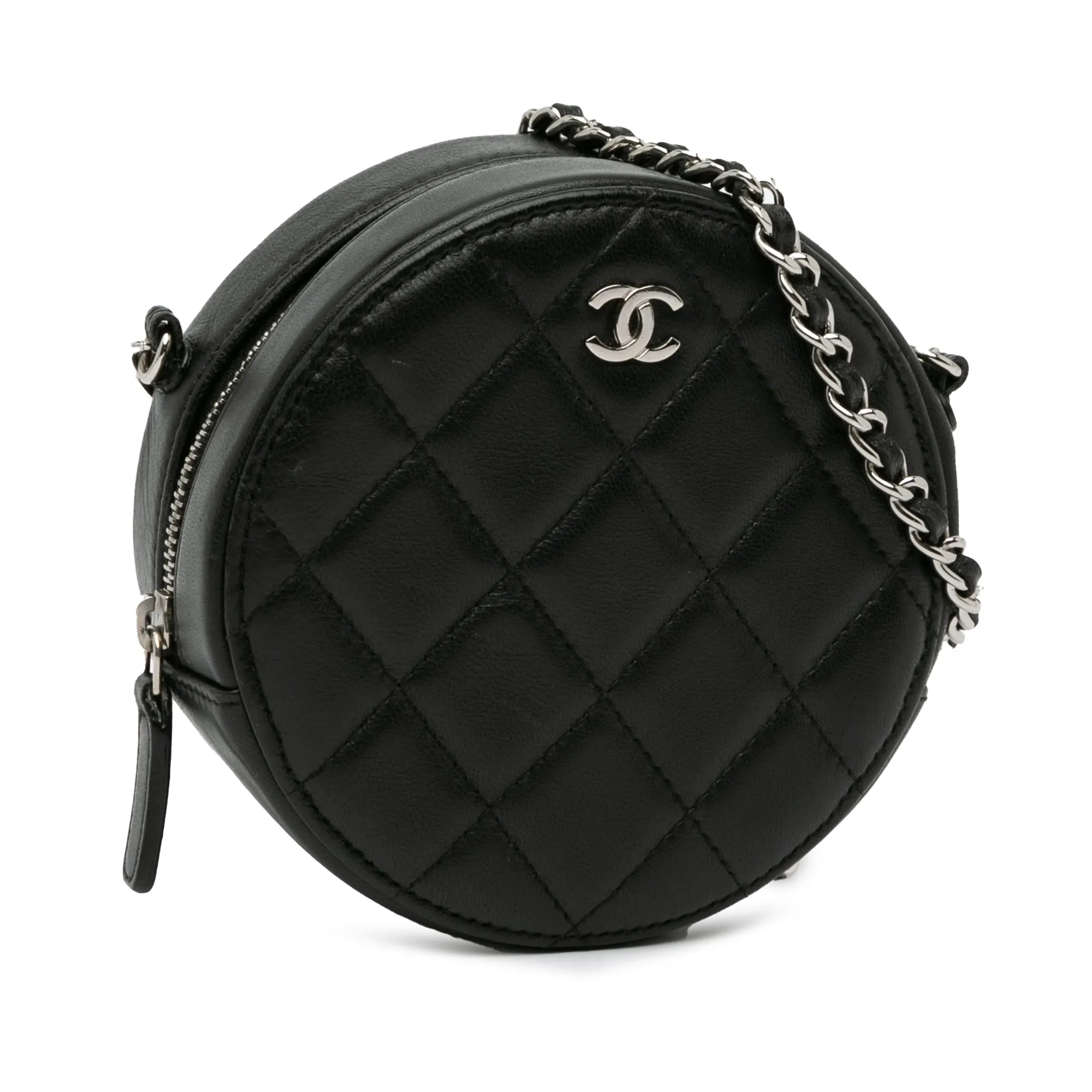 CC Quilted Lambskin Round Clutch with Chain
