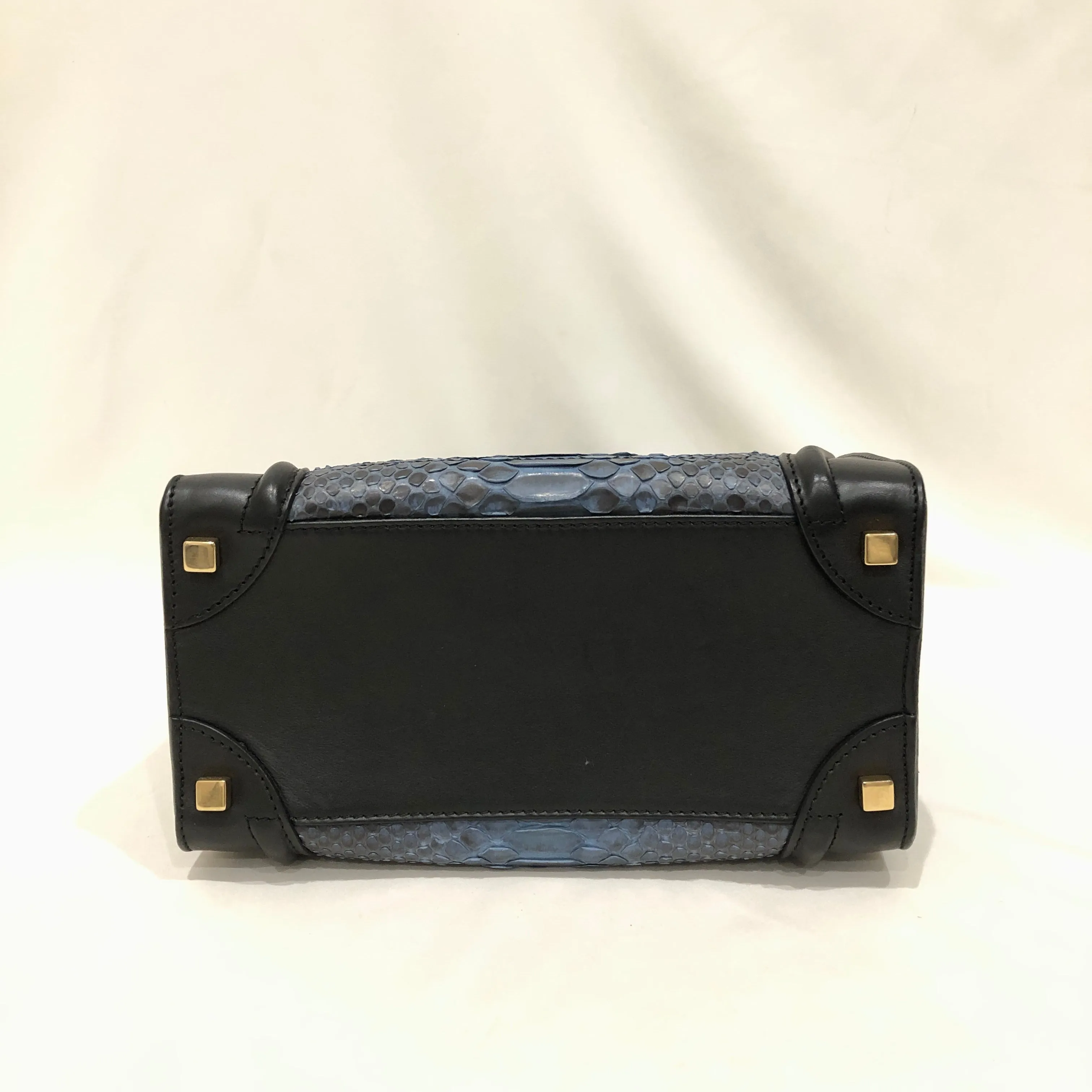 Celine Blue Black Python Leather and Suede Nano Luggage Tote Sku# 82771