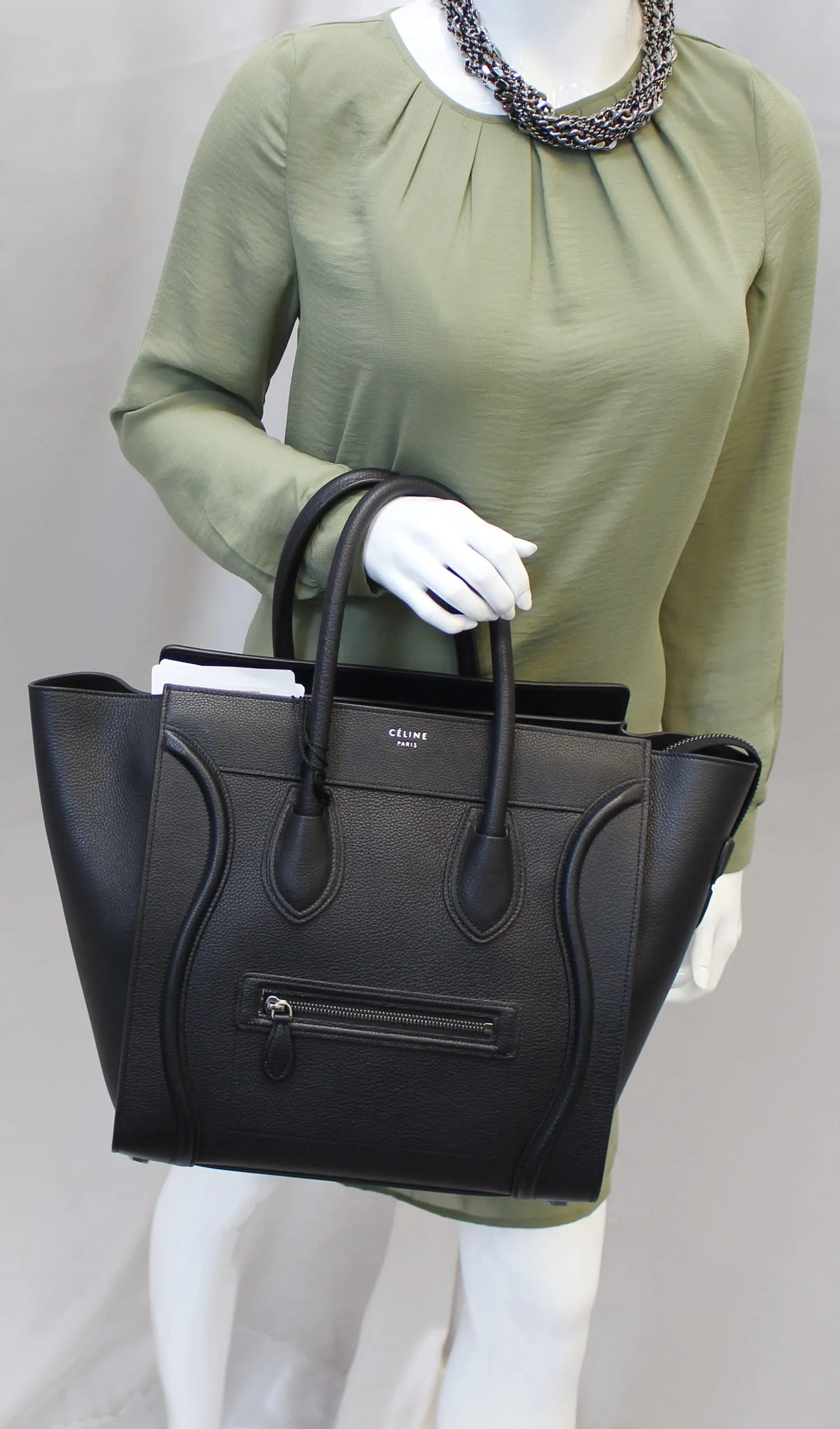CELINE Drummed Leather Mini Luggage Tote Bag