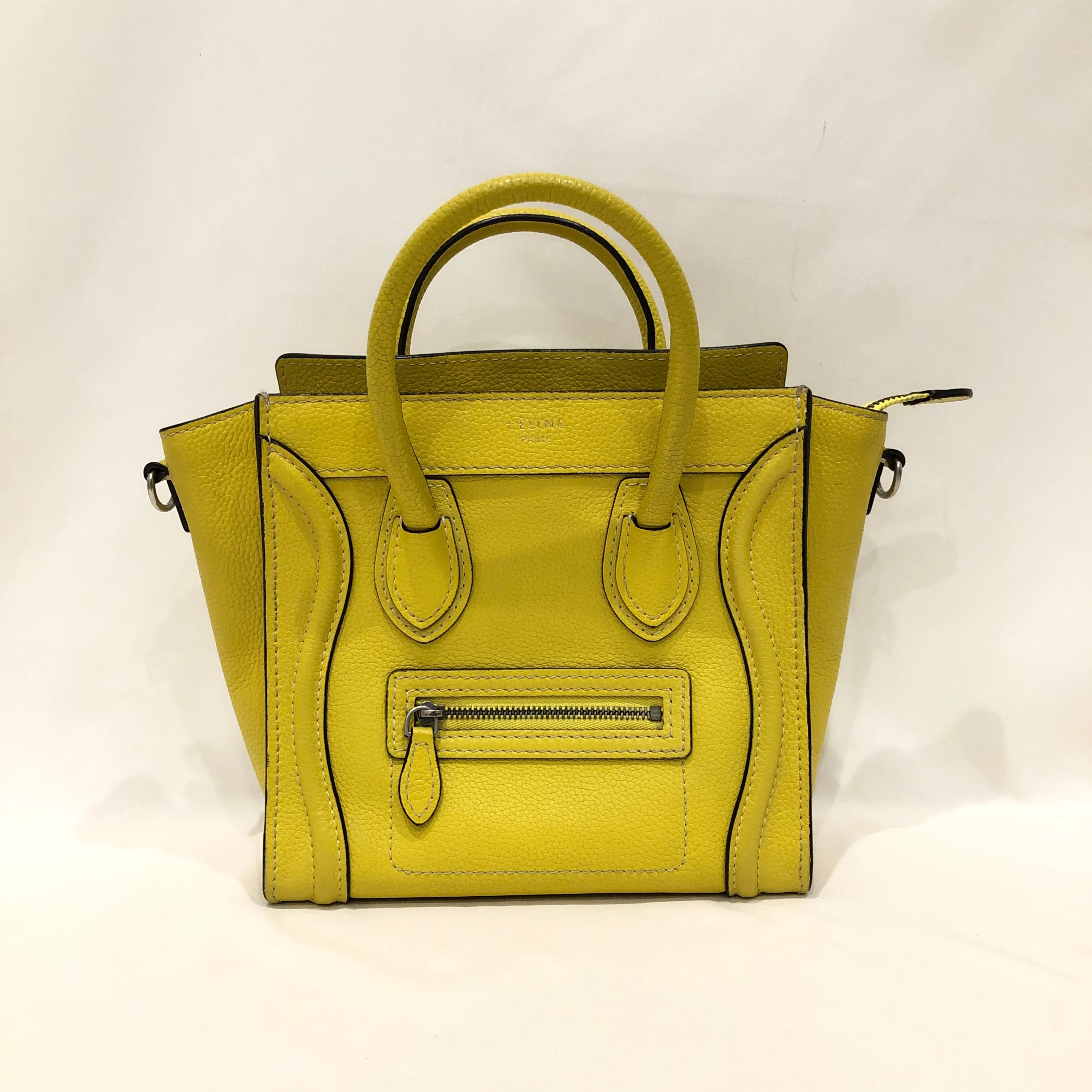 Celine Yellow Calfskin Leather Nano Luggage Crossbody Bag Sku# 81990