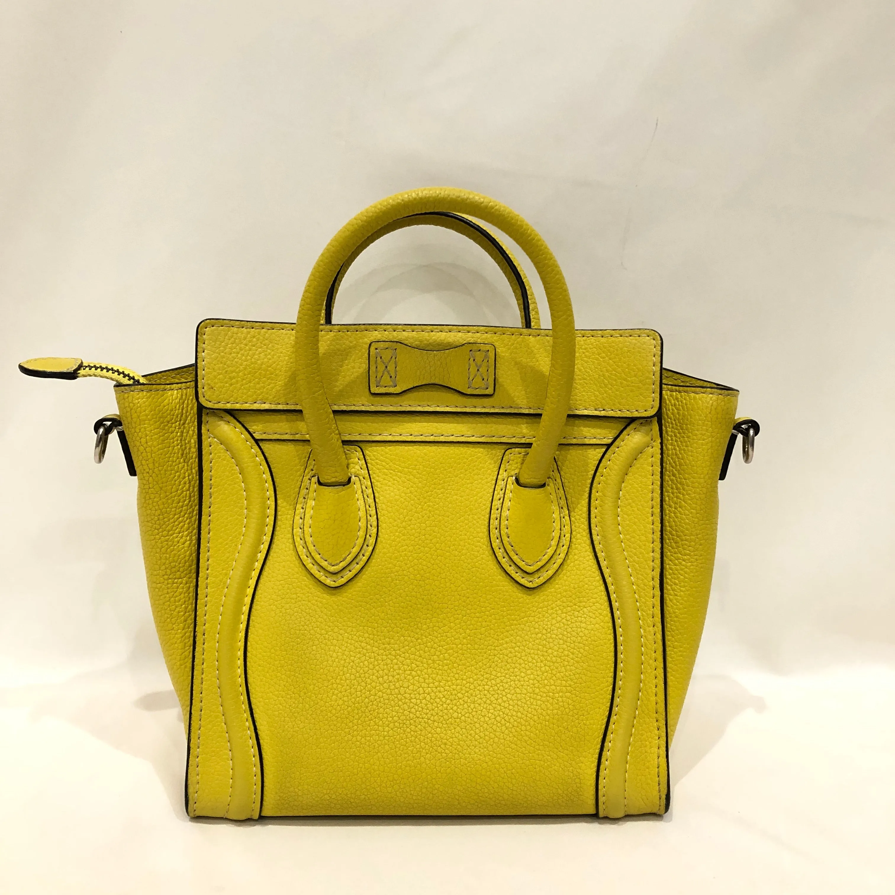 Celine Yellow Calfskin Leather Nano Luggage Crossbody Bag Sku# 81990