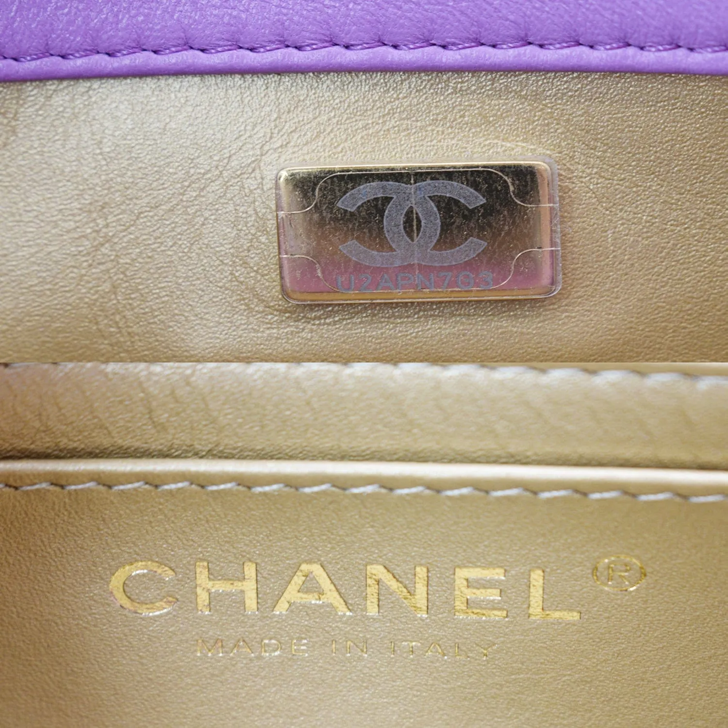 CHANEL 22S Mini Pearl Crush Square Flap Leather Crossbody Bag Purple