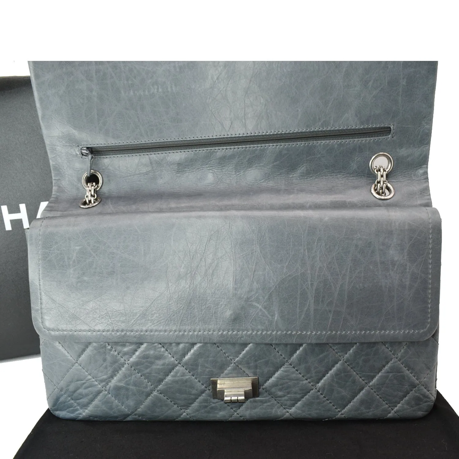CHANEL 50th Anniversary 2.55 Reissue 228 Quilted Aged Calfskin Shoulder Bag Grey