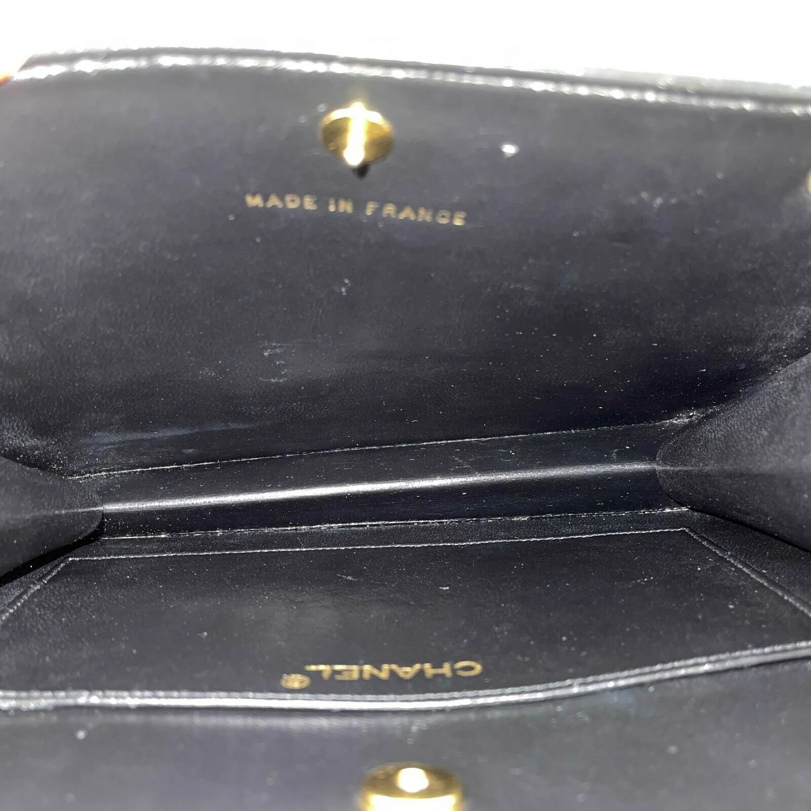 CHANEL - 80s Quilted Black / Gold Chain Threaded Small Lambskin Crossbody