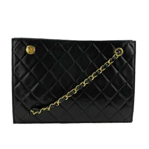 CHANEL - 80s Quilted Black / Gold Chain Threaded Small Lambskin Crossbody
