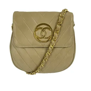 CHANEL - 90's Vintage Chevron Flap 24k - CC logo - Beige / Gold-tone Crossbody