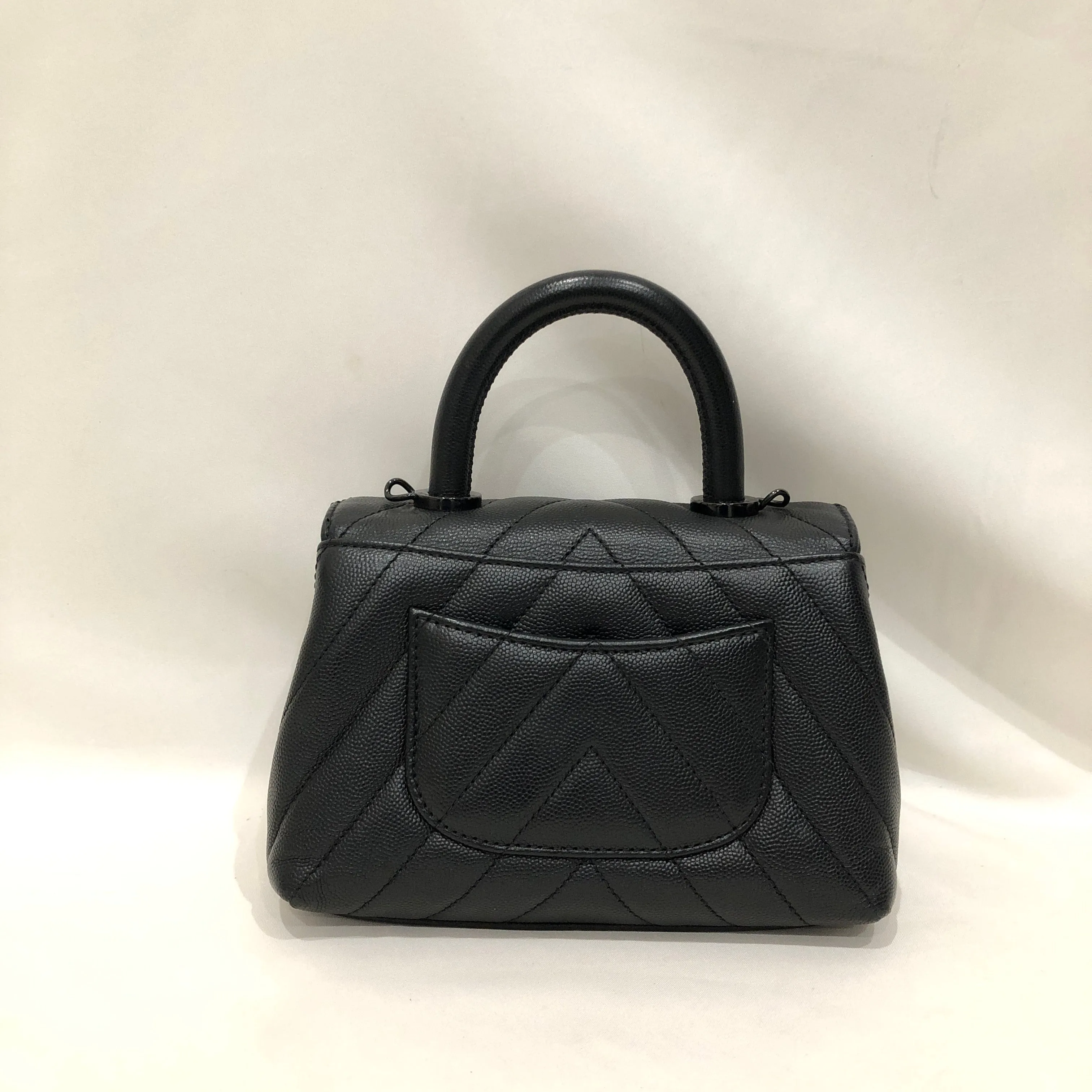 Chanel All Black Caviar Mini Coco Top Handle Crossbody Bag Sku# 81853