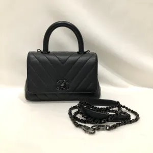 Chanel All Black Caviar Mini Coco Top Handle Crossbody Bag Sku# 81853