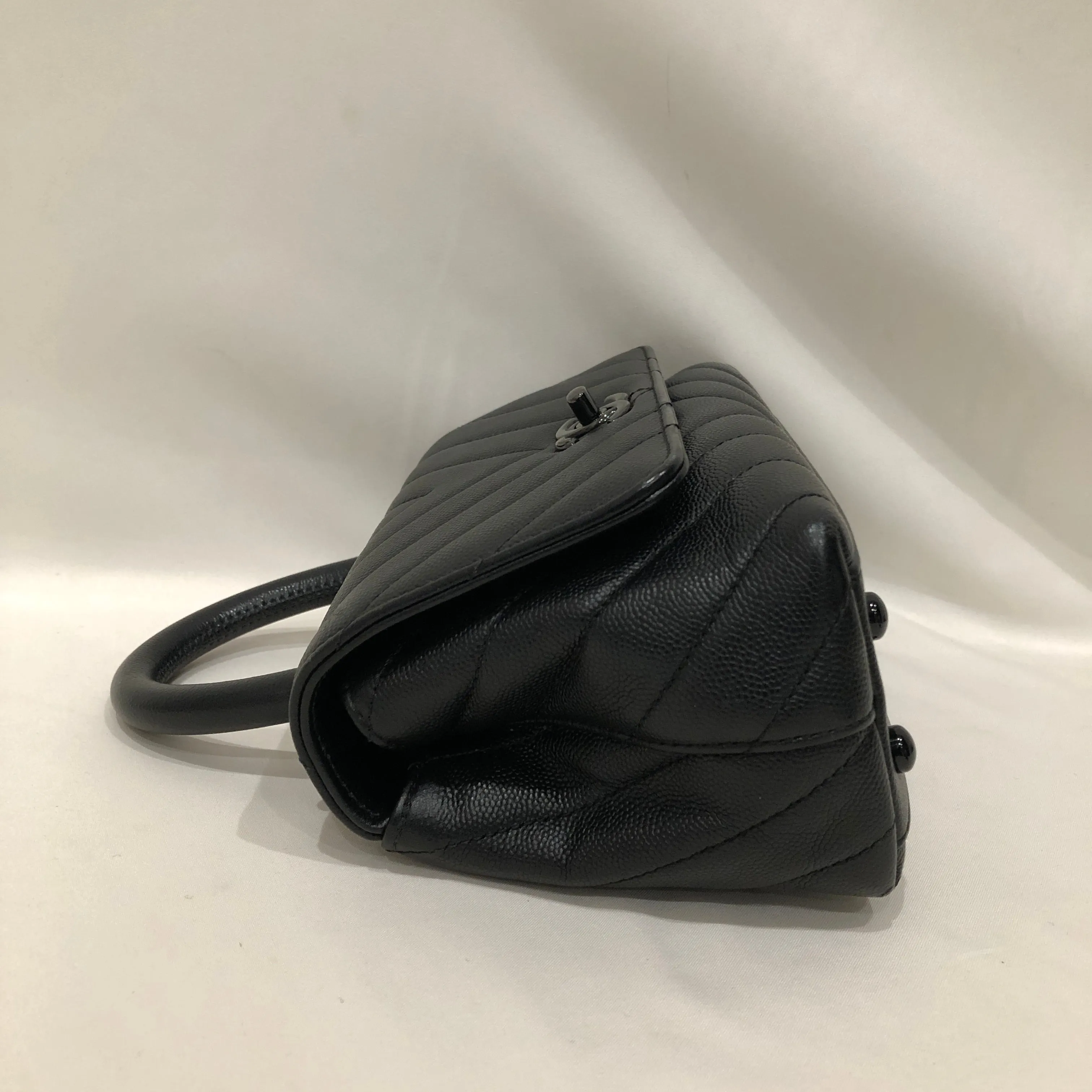Chanel All Black Caviar Mini Coco Top Handle Crossbody Bag Sku# 81853