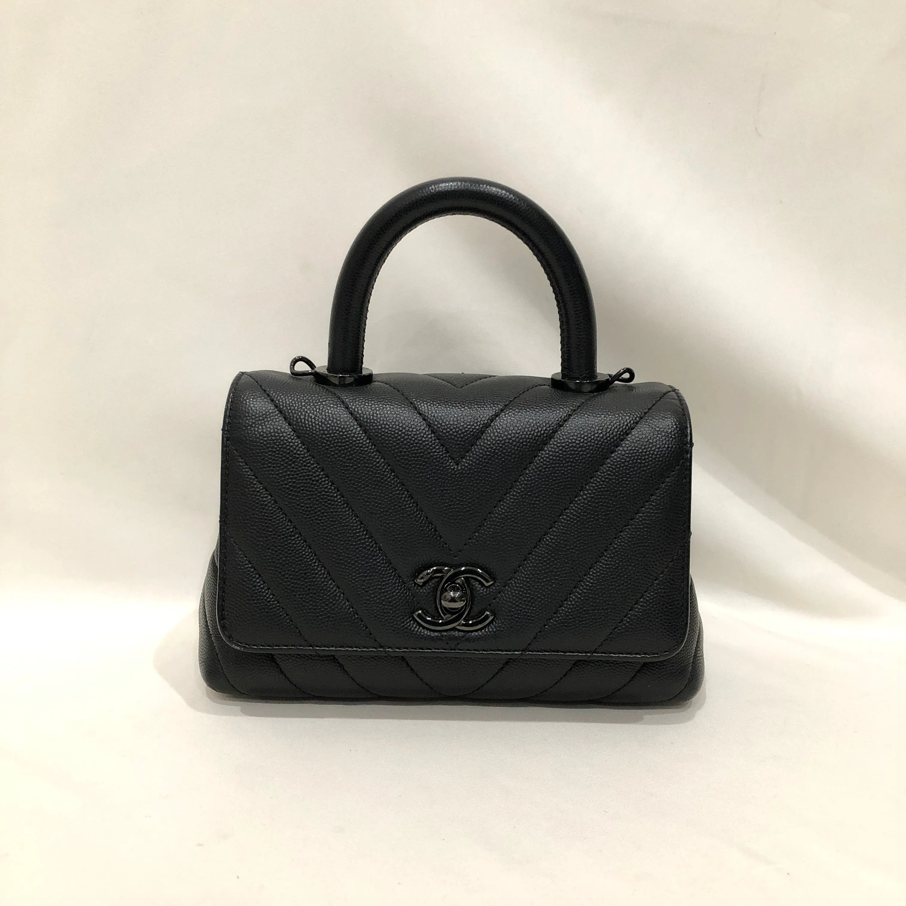 Chanel All Black Caviar Mini Coco Top Handle Crossbody Bag Sku# 81853