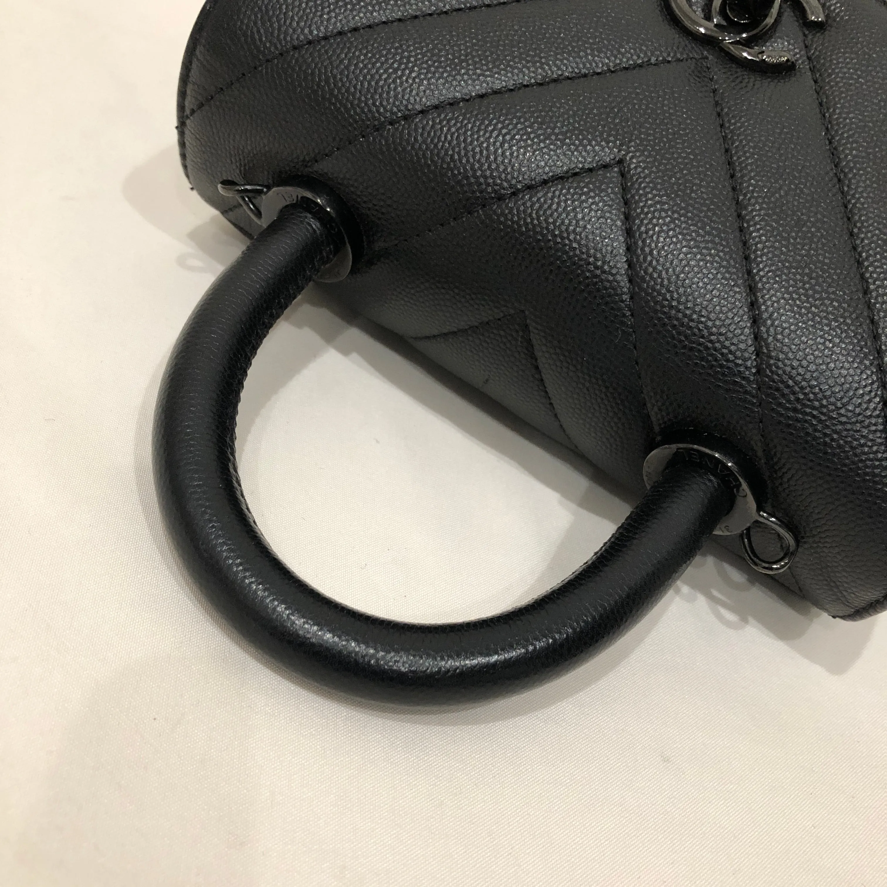Chanel All Black Caviar Mini Coco Top Handle Crossbody Bag Sku# 81853