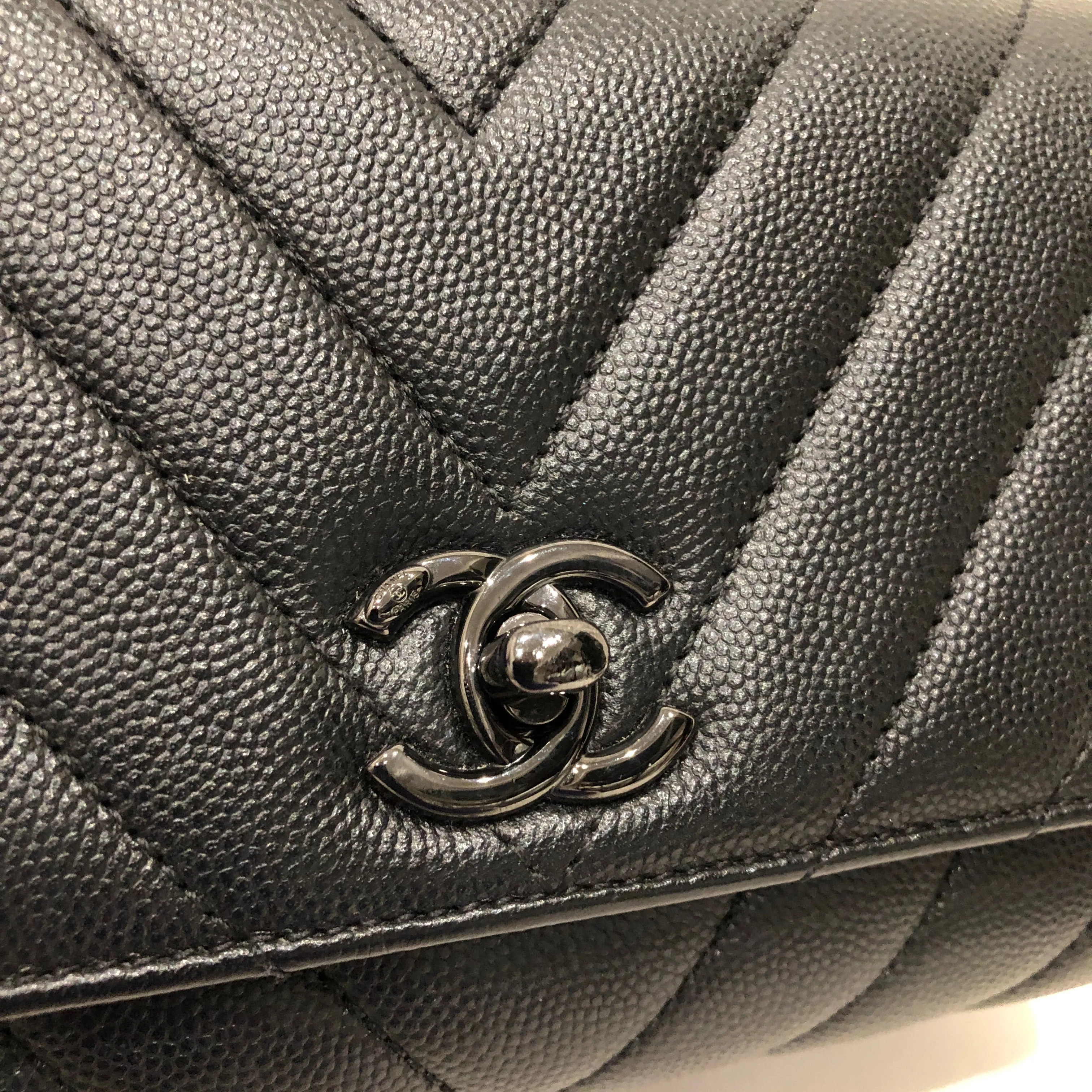 Chanel All Black Caviar Mini Coco Top Handle Crossbody Bag Sku# 81853