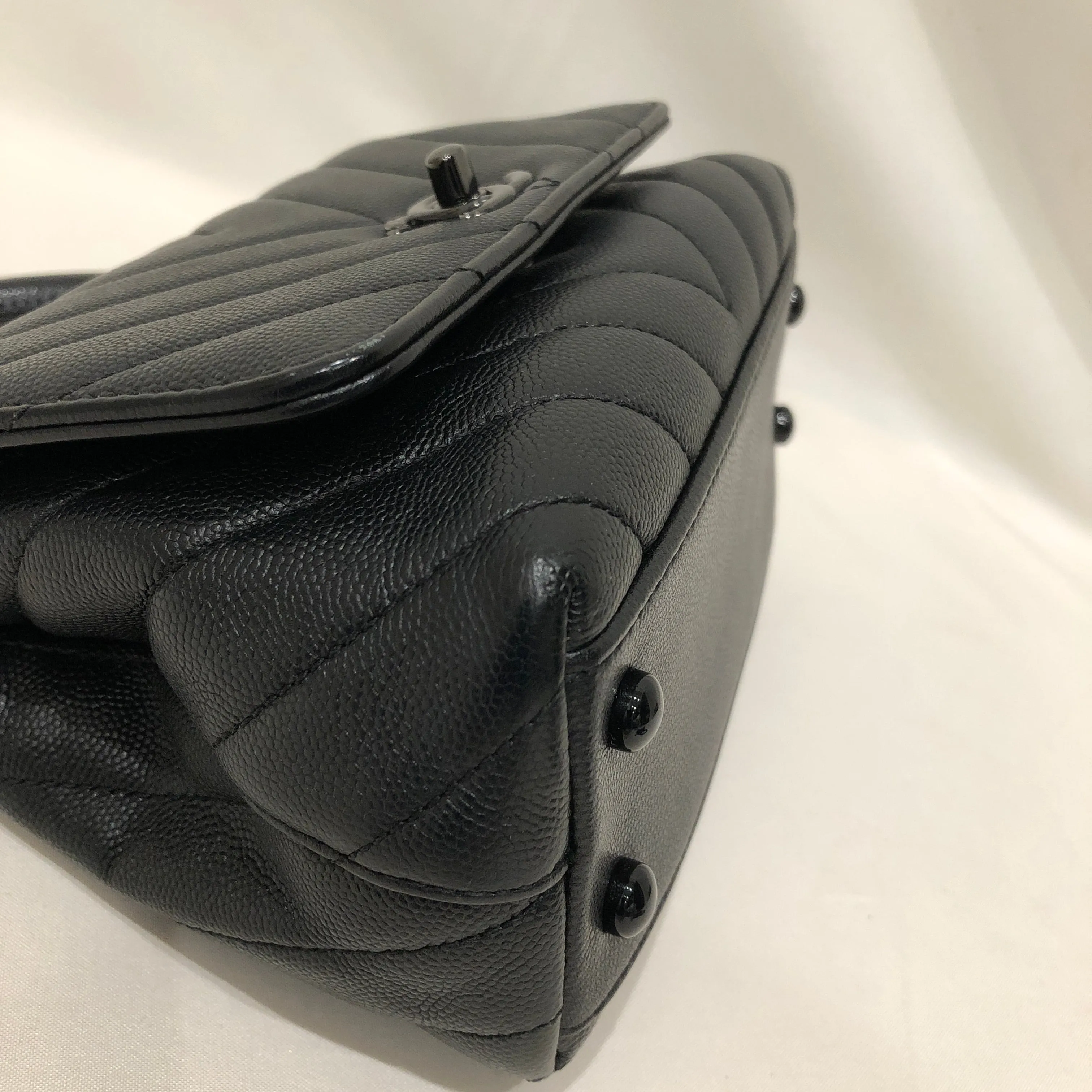 Chanel All Black Caviar Mini Coco Top Handle Crossbody Bag Sku# 81853