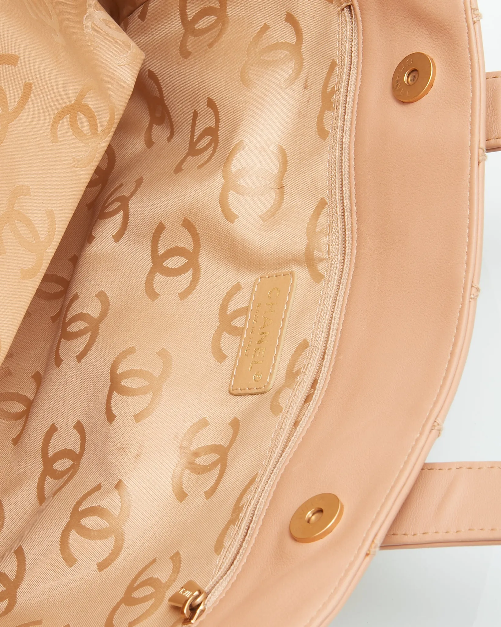 Chanel Beige Lambskin Leather CC Wild Stitch Tote Bag   Pochette