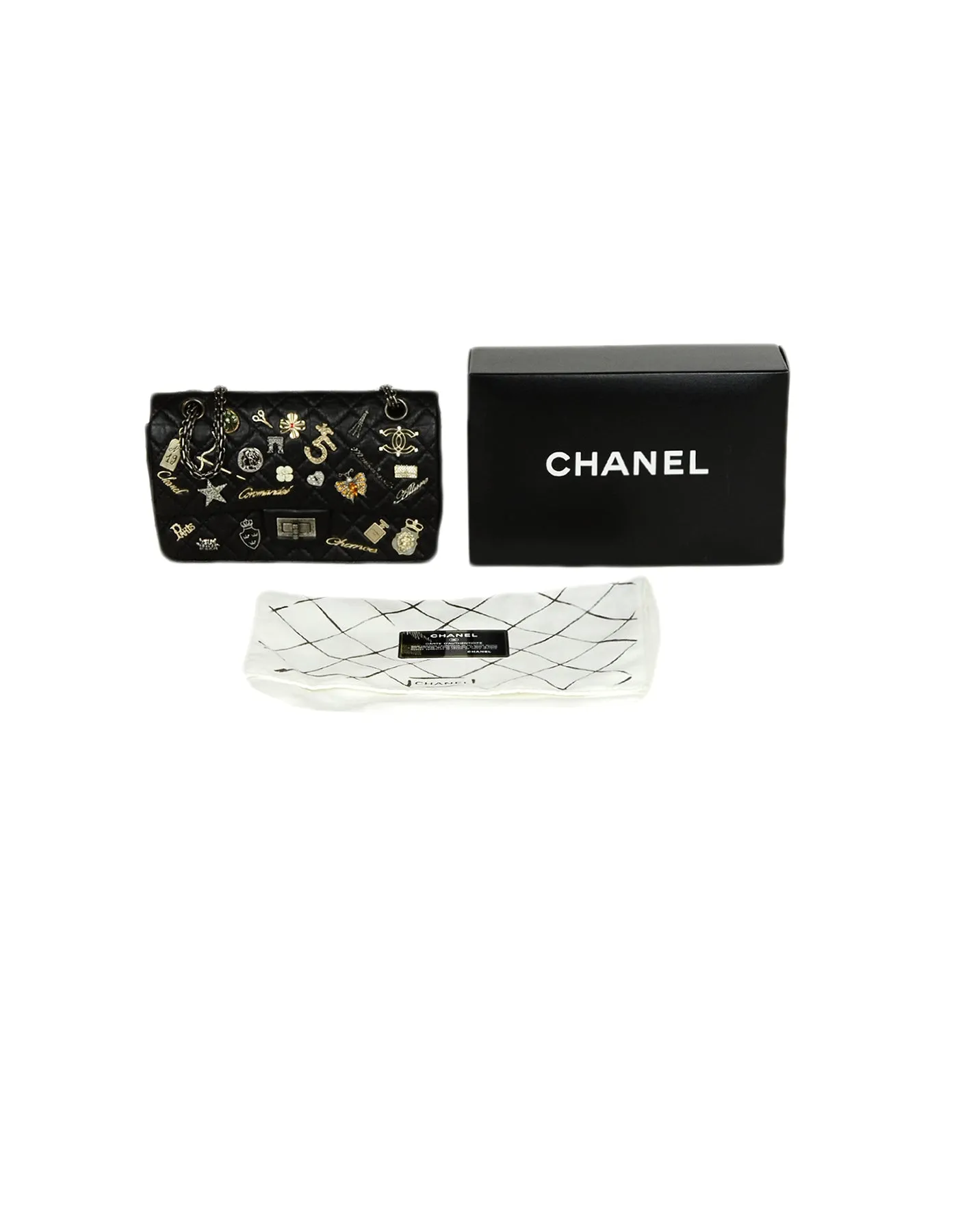 Chanel Black Calfskin Quilted 2.55 Lucky Charms 225 Reissue Double Flap Bag