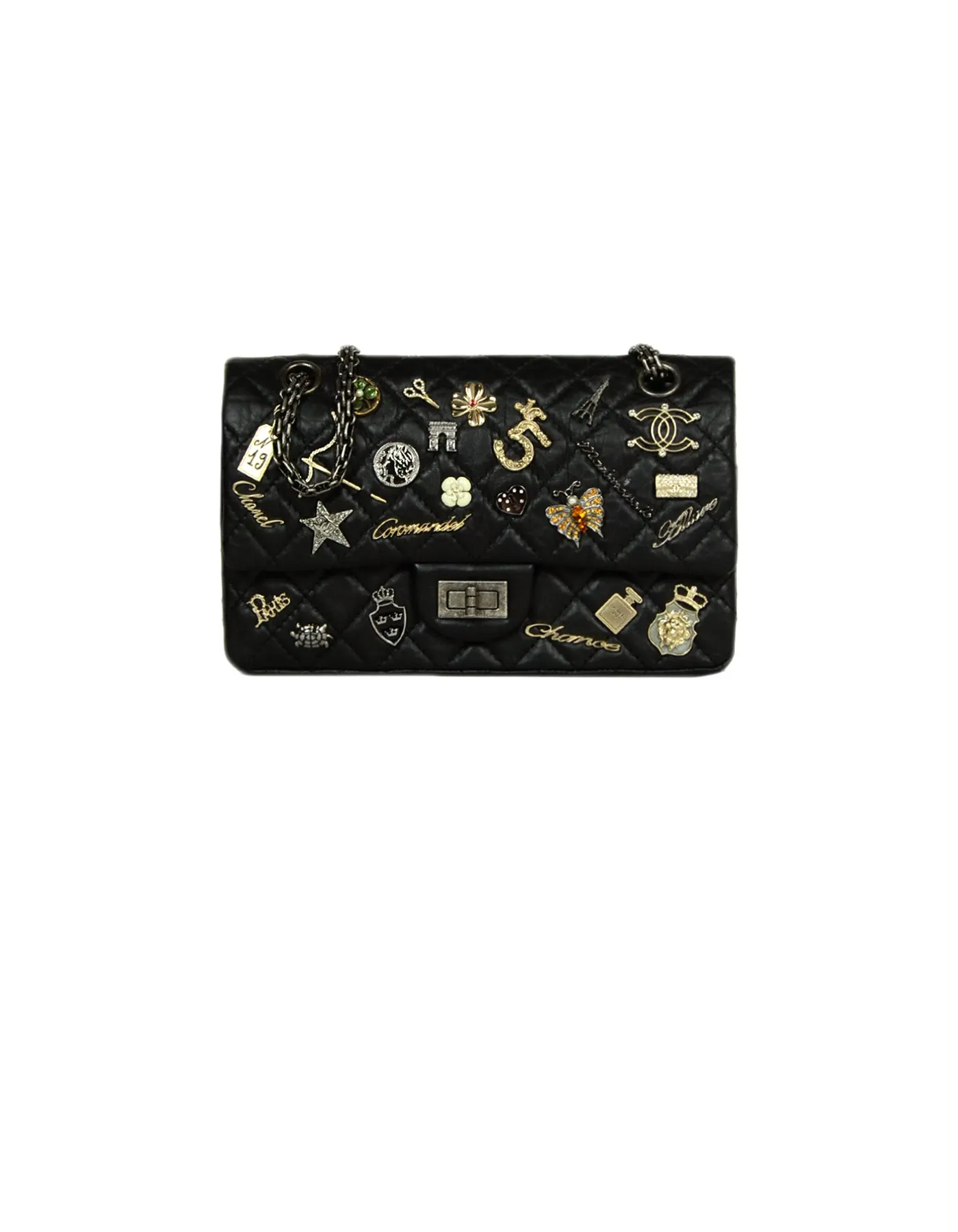 Chanel Black Calfskin Quilted 2.55 Lucky Charms 225 Reissue Double Flap Bag