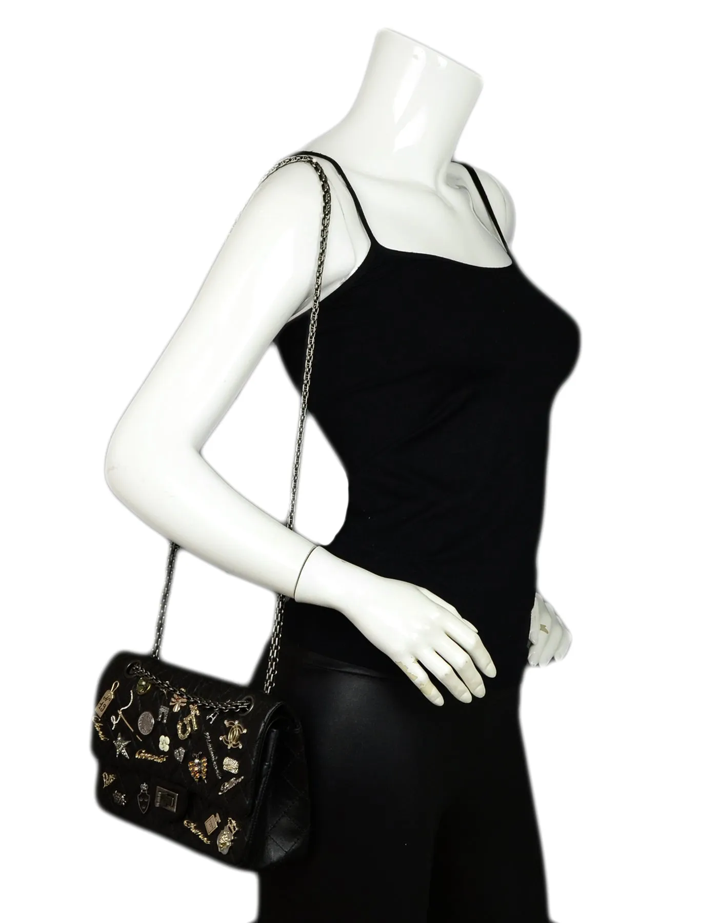 Chanel Black Calfskin Quilted 2.55 Lucky Charms 225 Reissue Double Flap Bag