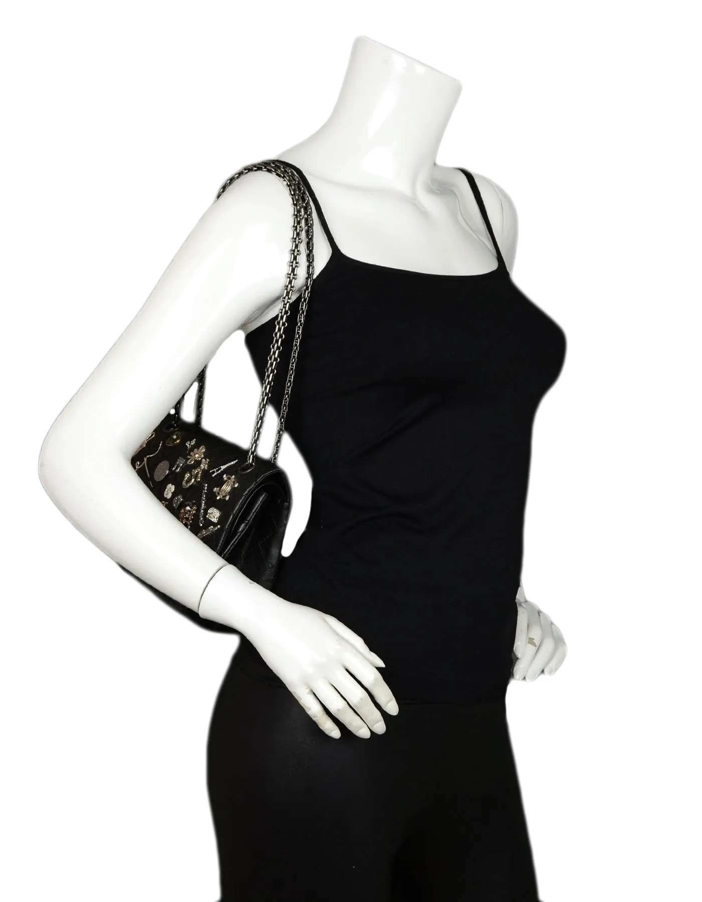 Chanel Black Calfskin Quilted 2.55 Lucky Charms 225 Reissue Double Flap Bag