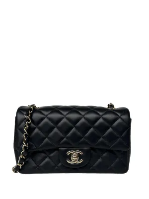Chanel Black Lambskin Leather Quilted Rectangular Mini Flap Bag