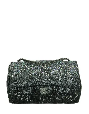 Chanel Black/Silver Ombre Sequin Medium Classic Flap Bag