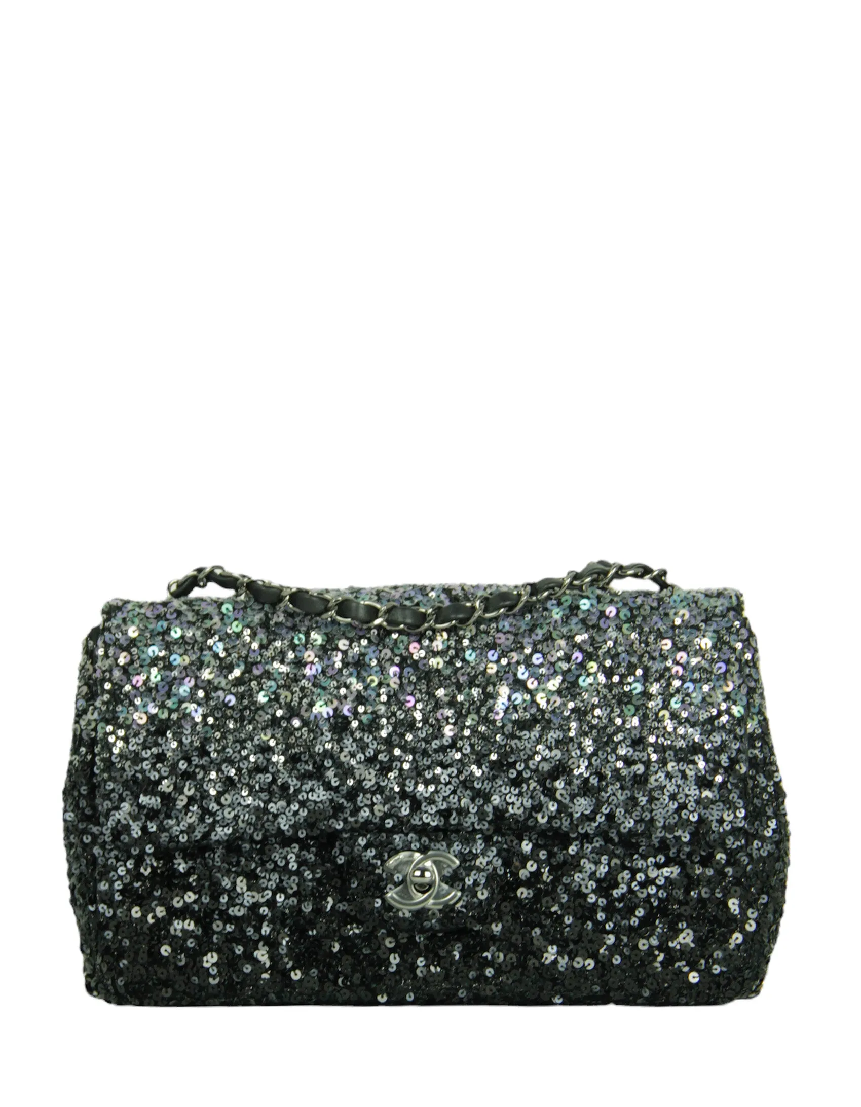Chanel Black/Silver Ombre Sequin Medium Classic Flap Bag