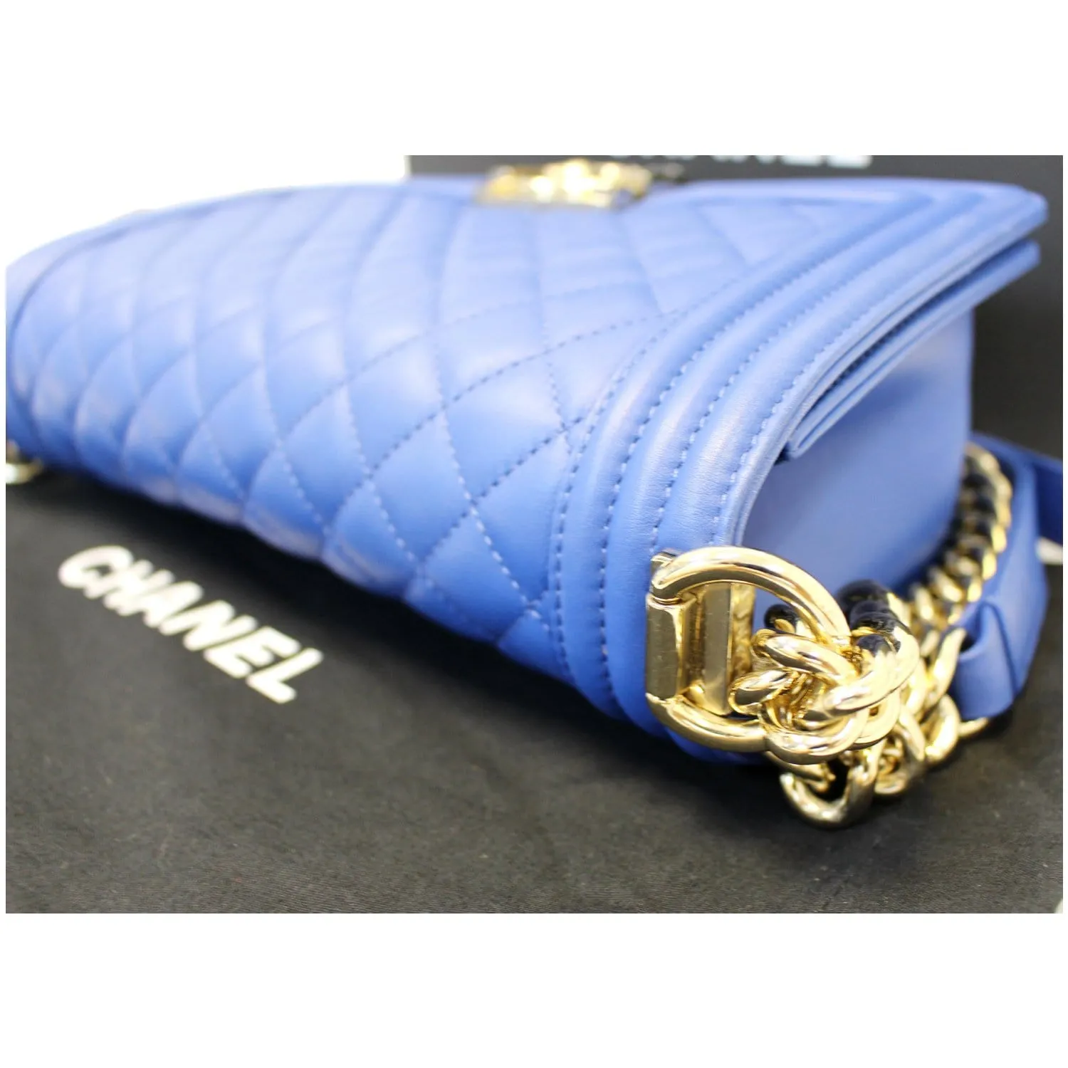 CHANEL Boy Medium Lambskin Leather Shoulder Bag Blue