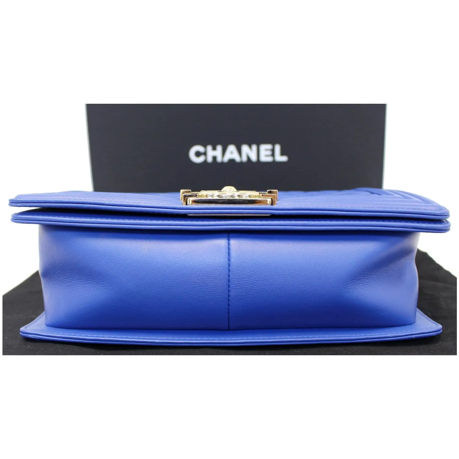 CHANEL Boy Medium Lambskin Leather Shoulder Bag Blue