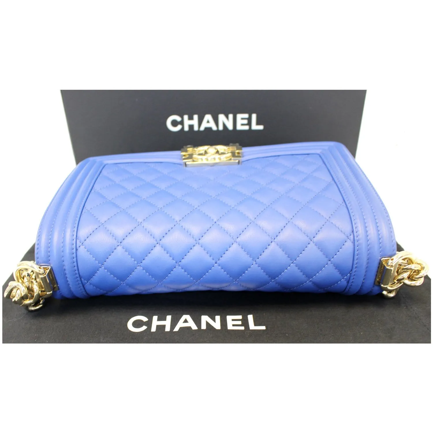 CHANEL Boy Medium Lambskin Leather Shoulder Bag Blue