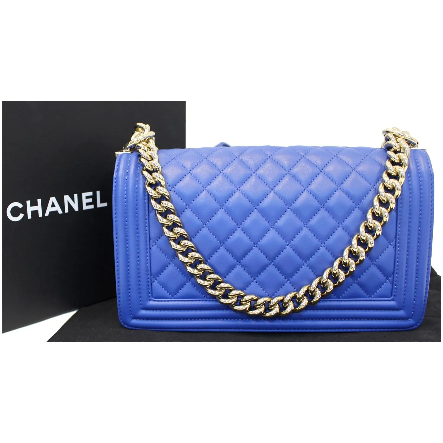 CHANEL Boy Medium Lambskin Leather Shoulder Bag Blue