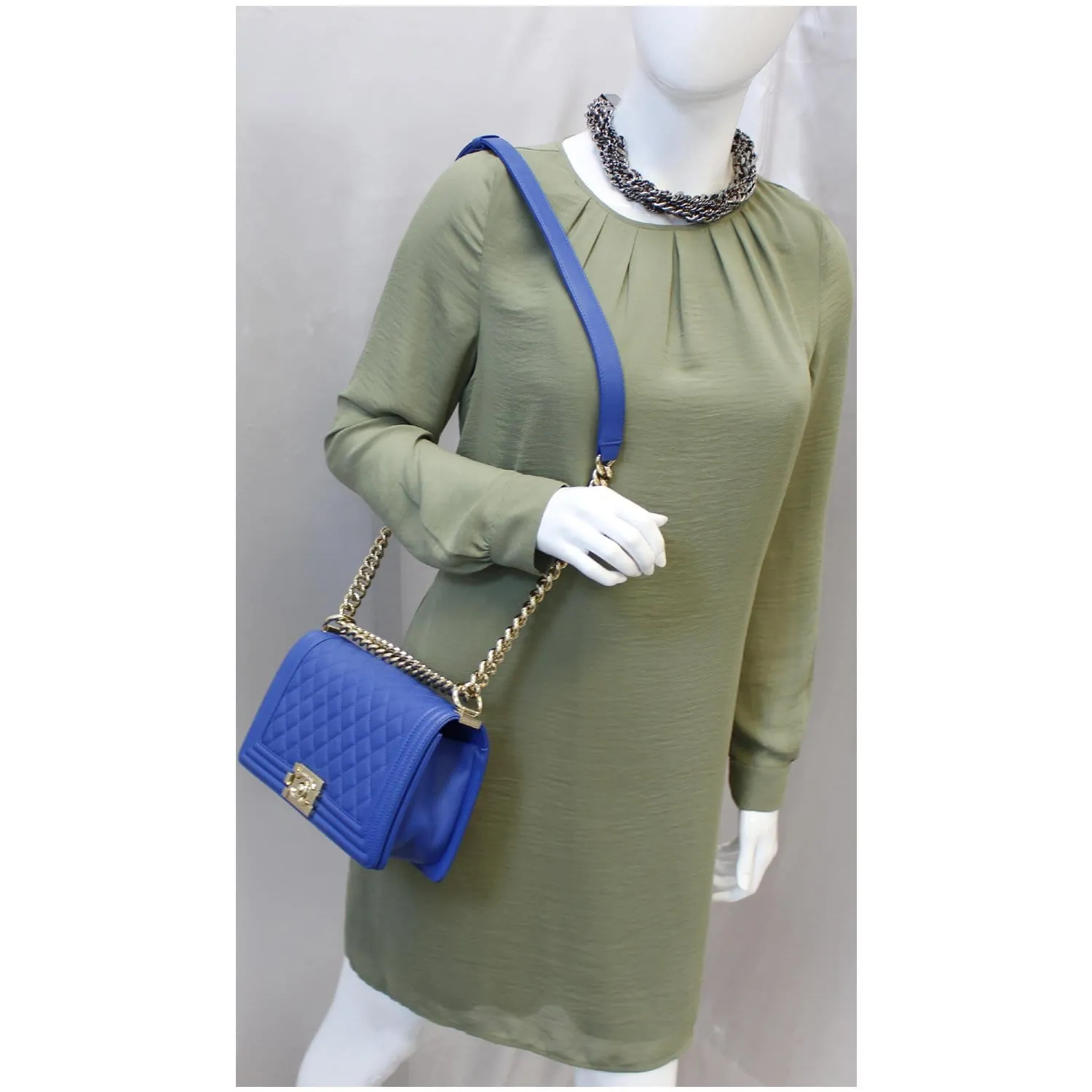 CHANEL Boy Medium Lambskin Leather Shoulder Bag Blue
