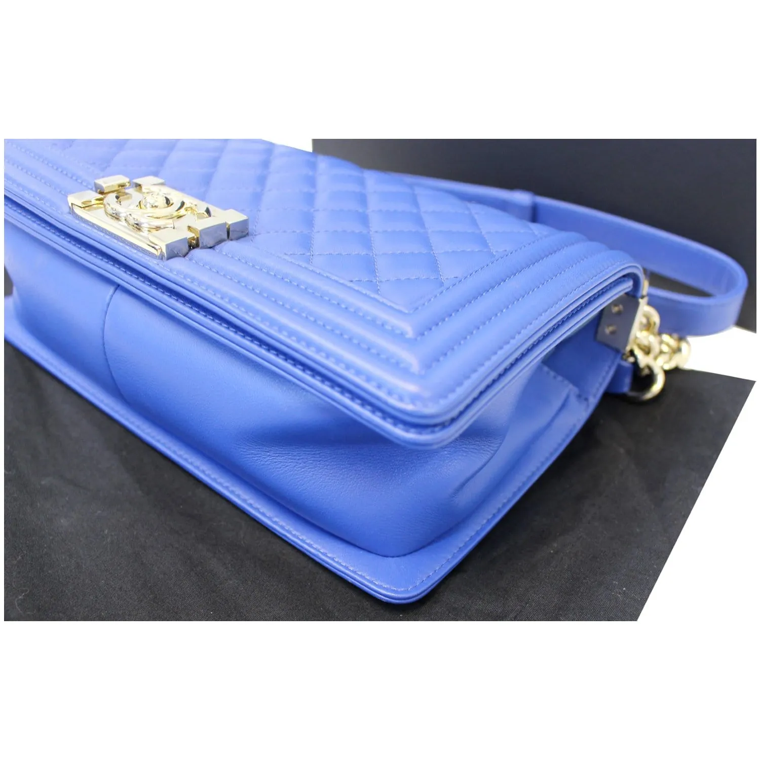 CHANEL Boy Medium Lambskin Leather Shoulder Bag Blue