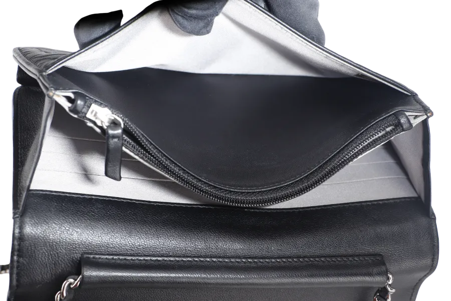 CHANEL CAMELLIA W.O.C (1609xxxx) BLACK EMBOSSED LAMBSKIN SILVER HARDWARE  WITH CARD AND BOX
