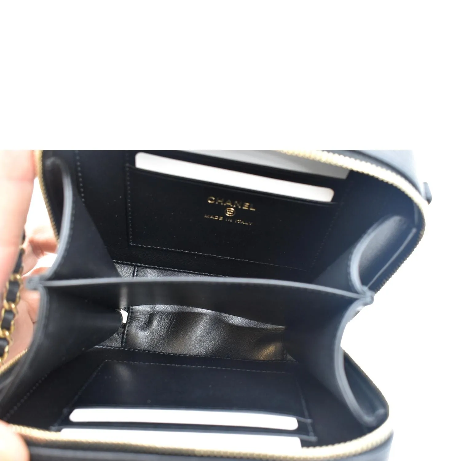 CHANEL CC Filigree Vanity Quilted Caviar Leather Clutch Shoulder Bag Black