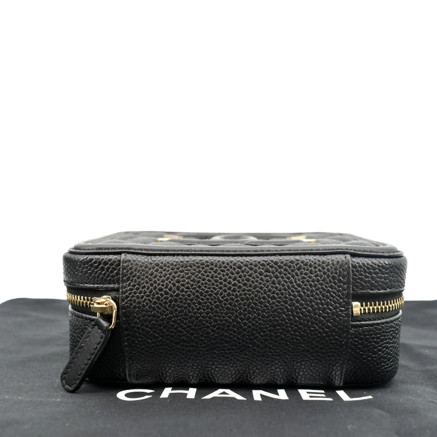 CHANEL CC Filigree Vanity Quilted Caviar Leather Clutch Shoulder Bag Black